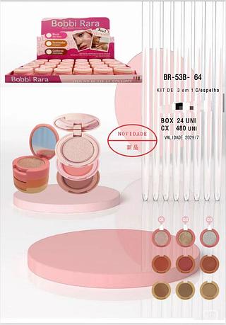 Kit 3em1 Blush & Iluminador & Contorno C/Espelho /24pçs Bobbi Rara