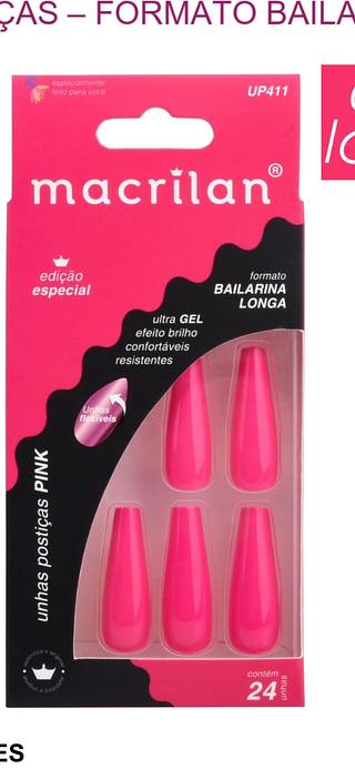 Unhas Postiças Bailarina longa cor: Pink/ DZ (UP411) Macrilan