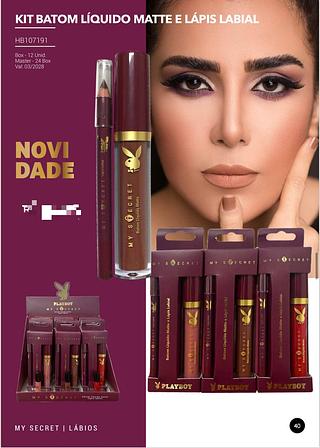 Batom Liquido Matte + Batom Labial c/12pçs Playboy