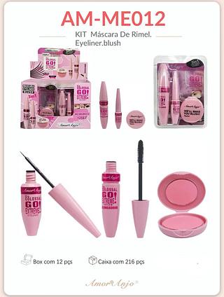 Kit mascara rimel +delineador+iluminador /12pcs AMOR ANJO