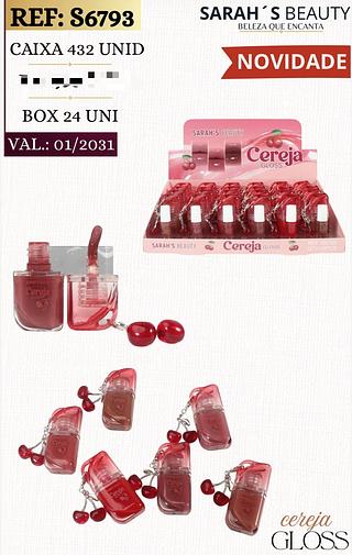 Gloss cereja c/24pcs Sarah´s Beauty
