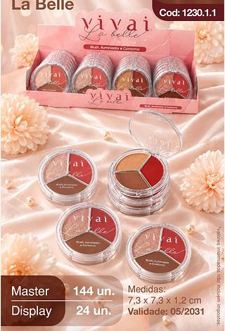 Trio blush iluminador e contorno c/24pcs VIVAI