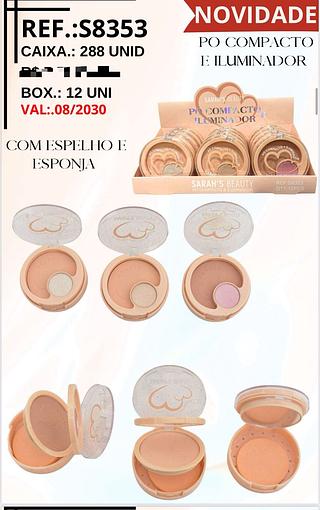 Pó Compacto + Iluminador c/12pçs Sarah´s Beauty