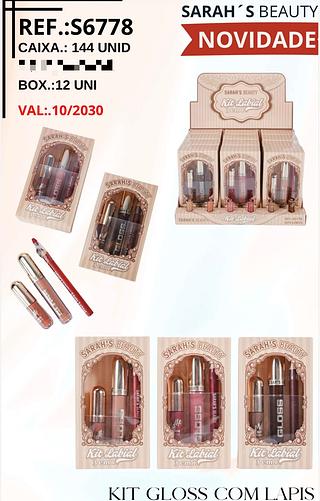 Kit gloss com lapis C/12pcs SARAH'S BEAUTY