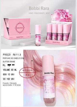 Perfume de cabelo com glitter Arabe Volume 90ml C/12pcs BOBBI RARA