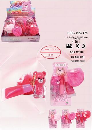 Lip Gloss Ursinho c/12pçs Bobbi Rara