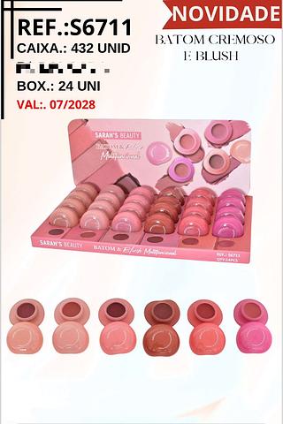 Batom Cremoso e Blush c/24pçs Sarah´s Beauty